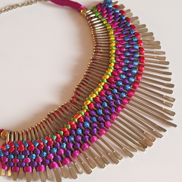 Asian Ethnic Hand-braided Colorful Statement Choker Necklace For Women And Girls - Picture 3 of 8
